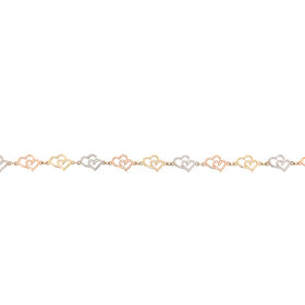 20334 14K TRI COLOR OPEN DOUBLE HEART LINK BRACELET 7.25''