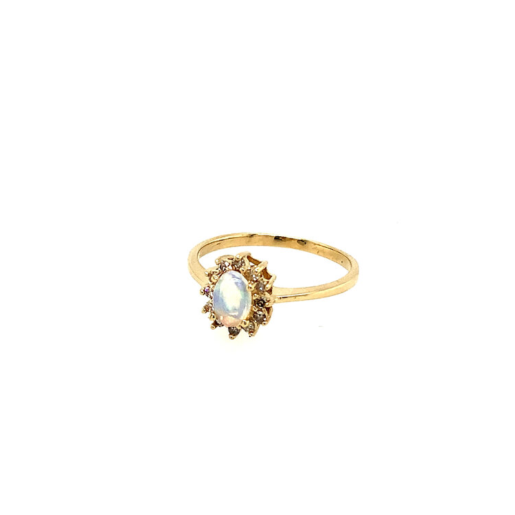 40293 14K YELLOW GOLD OVAL OPAL .25TCW DIAMOND HALO RING