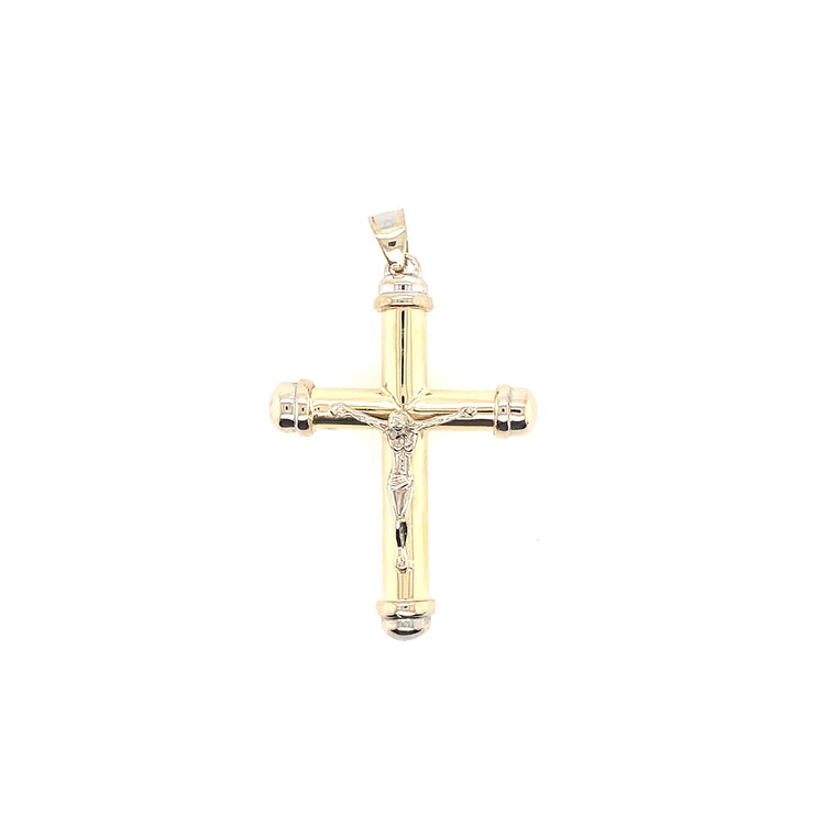 77049 14K TWO TONE MATTE FINISH WITH ROUNDED EDGE CAPS CRUCIFIX