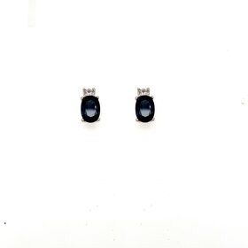 31274 10K WHITE GOLD .10CT DIAMOND OVAL SAPPHIRE EARRINGS
