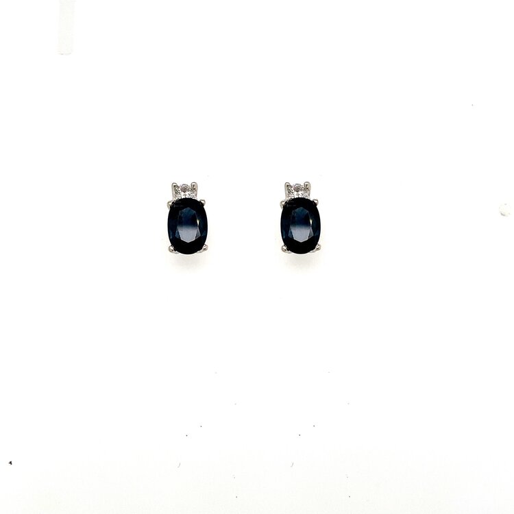 31274 10K WHITE GOLD .10CT DIAMOND OVAL SAPPHIRE EARRINGS