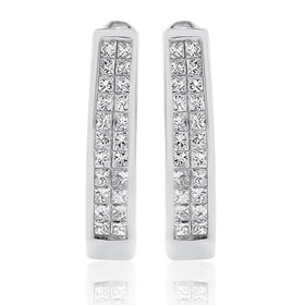 31275 14K WHITE GOLD 2CT DIAMOND PRINCESS CUT INVISIBLE SET OMEGA BACKS