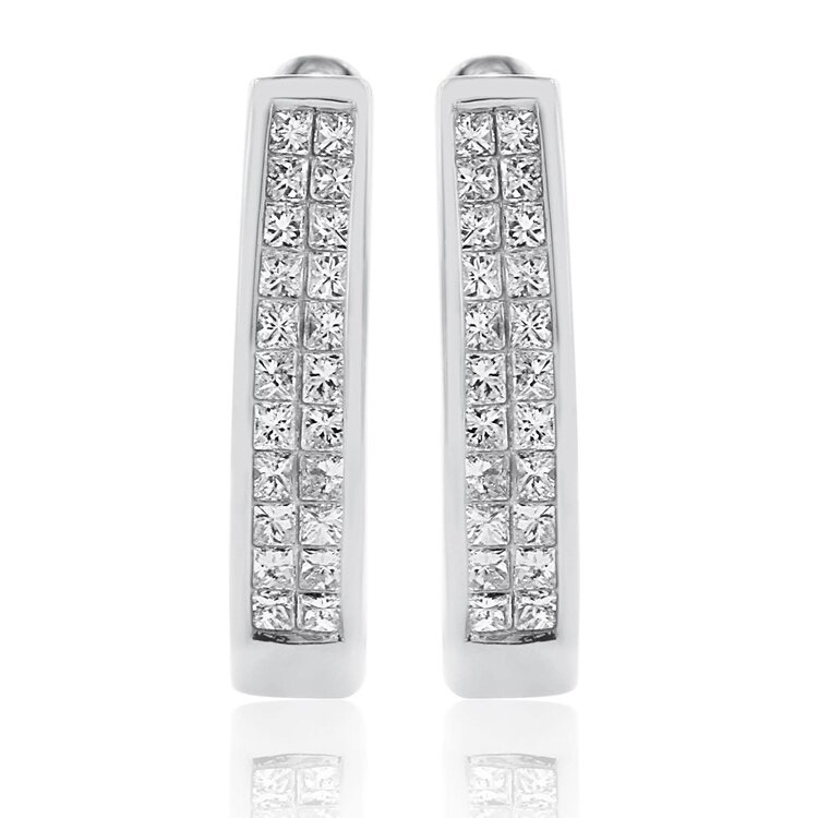 31275 14K WHITE GOLD 2CT DIAMOND PRINCESS CUT INVISIBLE SET OMEGA BACKS