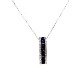70496 14K WHITE GOLD DIAMOND WITH PRINCESS CUT SAPPHIRE CENTER SLIDE STYLE PENDANT