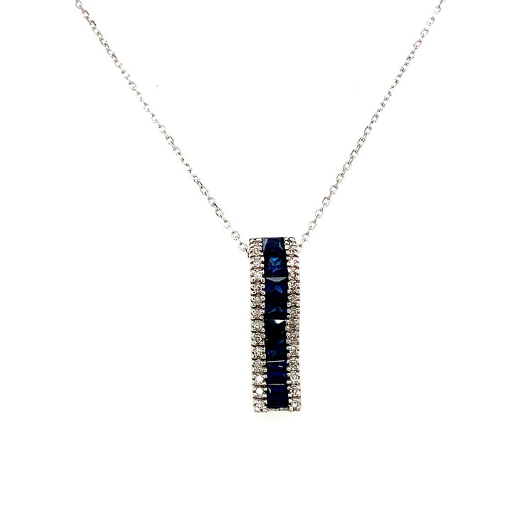 70496 14K WHITE GOLD DIAMOND WITH PRINCESS CUT SAPPHIRE CENTER SLIDE STYLE PENDANT