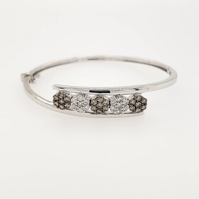 20362 14K WHITE GOLD CHAMPAGNE AND WHITE DIAMOND FLOWER CLUSTER BANGLE