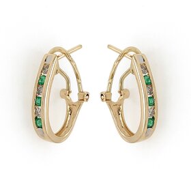 31283 14K YELLOW GOLD .25CT EMERALD .20CT DIAMOND ALTERNATING CHANNEL SET OMEGA BACKS