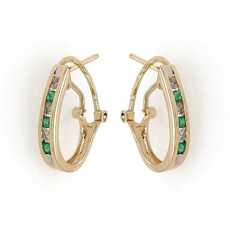 31283 14K YELLOW GOLD .25CT EMERALD .20CT DIAMOND ALTERNATING CHANNEL SET OMEGA BACKS