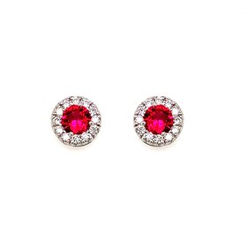 31290 14K WHITE GOLD SYNTHETIC RUBY WITH CUBIC ZIRCONIA HALO STUDS