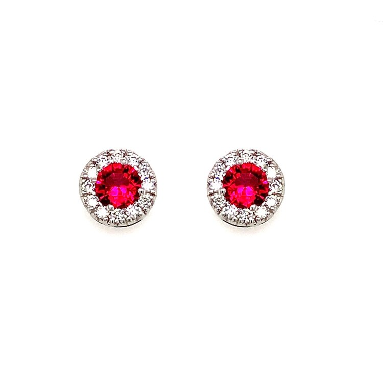 31290 14K WHITE GOLD SYNTHETIC RUBY WITH CUBIC ZIRCONIA HALO STUDS