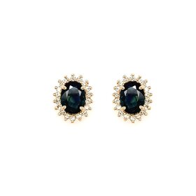 31282 18K YELLOW GOLD 2CT OVAL SAPPHIRE WITH .36CT DIAMOND HALO STUDS