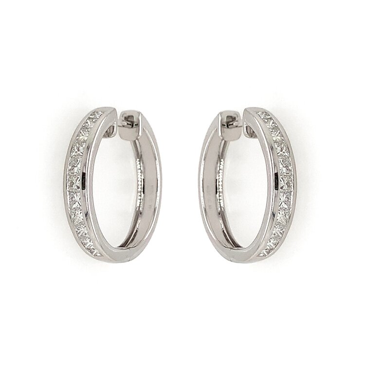 31285 14K WHITE GOLD 1.20CT CHANNEL SET (F/SI1) DIAMOND HOOPS