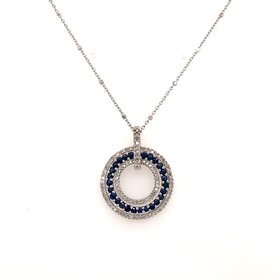 70504 14K WHITE GOLD .30CT DIAMOND AND SAPPHIRE TRIPLE OPEN CIRCLE PENDANT