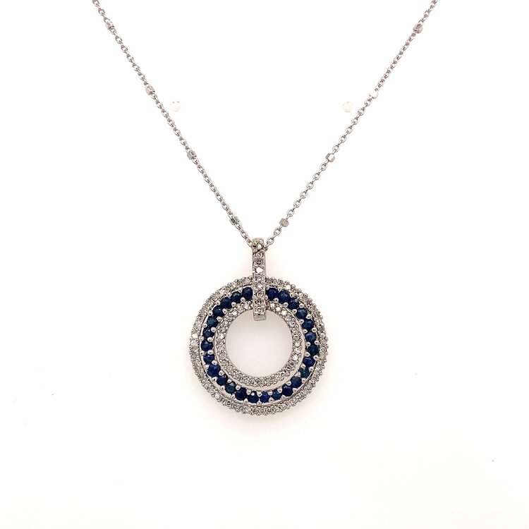 70504 14K WHITE GOLD .30CT DIAMOND AND SAPPHIRE TRIPLE OPEN CIRCLE PENDANT