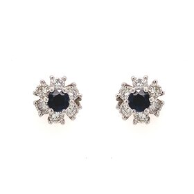 31303 14K WHITE GOLD .40CT SAPPHIRE WITH .14CT DIAMOND FLORAL HALO STUDS