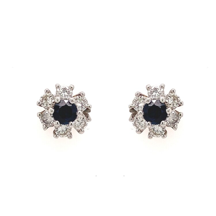 31303 14K WHITE GOLD .40CT SAPPHIRE WITH .14CT DIAMOND FLORAL HALO STUDS