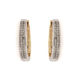 31308 14K TWO TONE 1CT DIAMOND 2-ROW PRINCESS CUT INVISIBLE SET OBLONG HOOPS