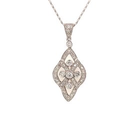 70507 14K WHITE GOLD .45CT DIAMOND ANTIQUE STYLE MILIGRAIN DETAIL PENDANT