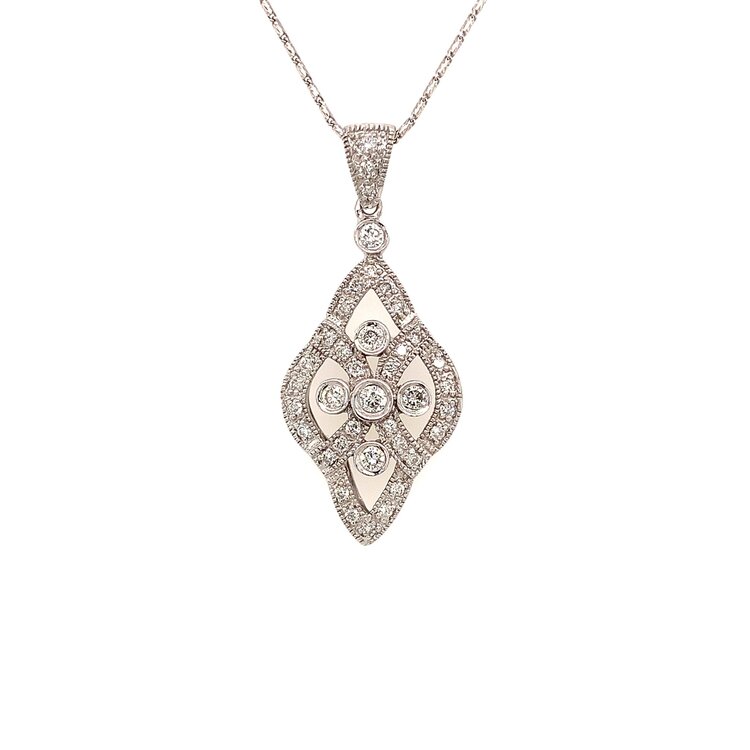 70507 14K WHITE GOLD .45CT DIAMOND ANTIQUE STYLE MILIGRAIN DETAIL PENDANT