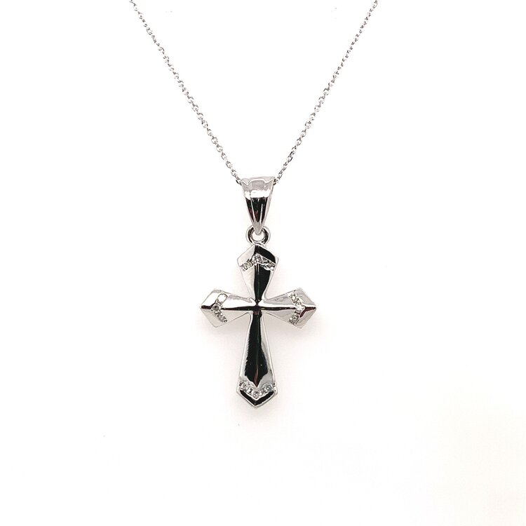 70499 14K WHITE GOLD .24CT DIAMOND TIPPED CROSS PENDANT SET