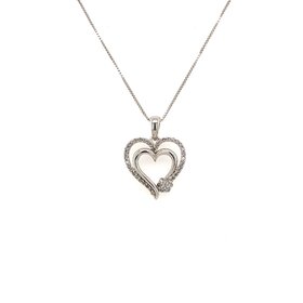 80075 STERLING SILVER DIAMOND DOUBLE HEART PENDANT SET