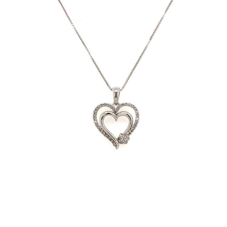 80075 STERLING SILVER DIAMOND DOUBLE HEART PENDANT SET