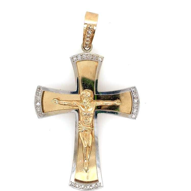 77336 14K TWO TONE .35TCW DIAMOND EDGE LARGE DOUBLE PLATED CRUCIFIX