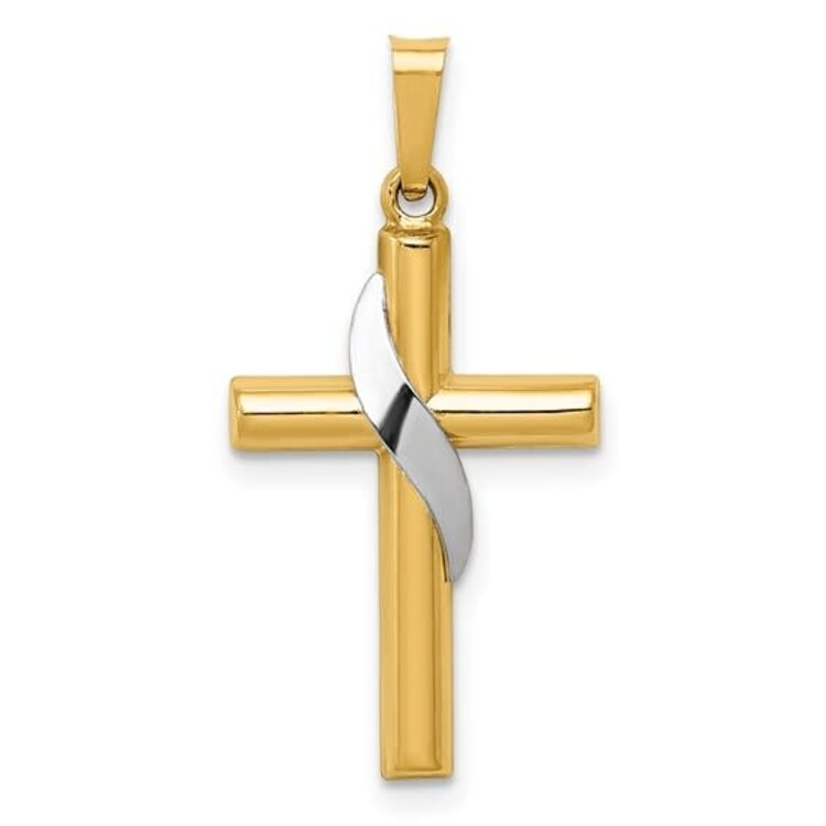 77338 14K TWO TONE GOLD HIGH POLISH CROSS WITH DRAPE