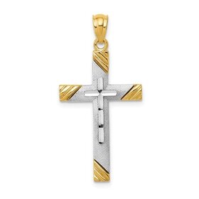 77339 14K TWO TONE TEXTURED AND DIAMOND CUT CROSS