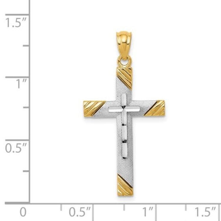 77339 14K TWO TONE TEXTURED AND DIAMOND CUT CROSS