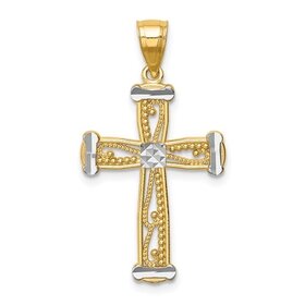 77340 14K TWO TONE FILIGREE DIAMOND CUT EDGES AND CENTER CROSS