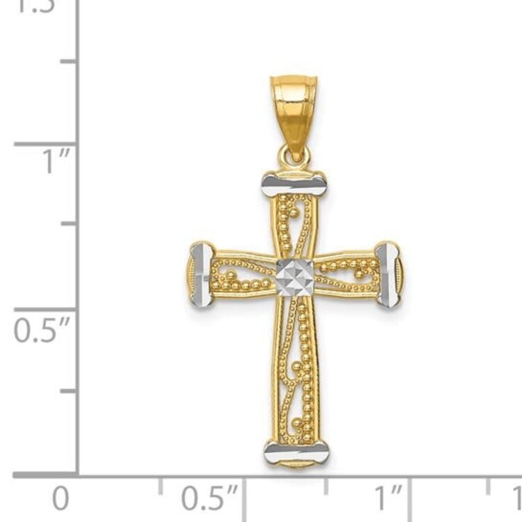 77340 14K TWO TONE FILIGREE DIAMOND CUT EDGES AND CENTER CROSS