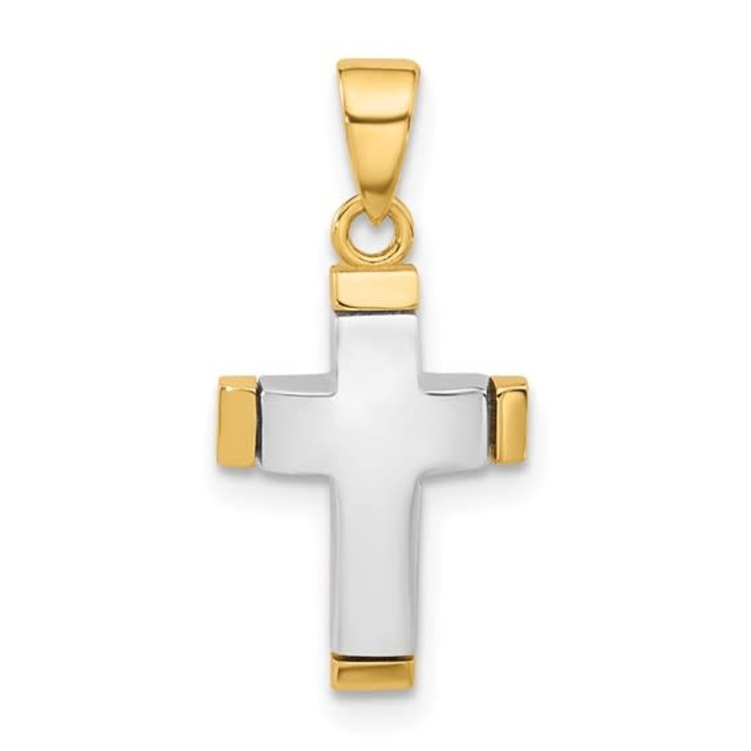 77341 14K TWO TONE HIGH POLISH CONVEX CROSS .75'' - Gemelli Jewelers