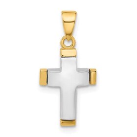 77341 14K TWO TONE GOLD HIGH POLISH CONVEX CROSS .75''