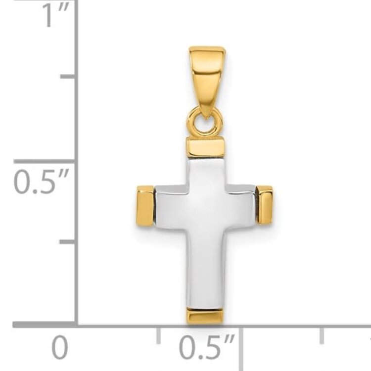 77341 14K TWO TONE GOLD HIGH POLISH CONVEX CROSS .75''