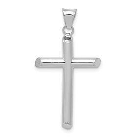 77345 14K WHITE GOLD HIGH POLISH TUBE SLANTED EDGES CROSS  1.25''