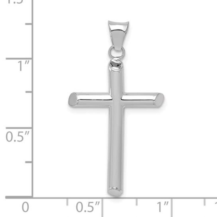 77345 14K WHITE GOLD HIGH POLISH TUBE SLANTED EDGES CROSS  1.25''