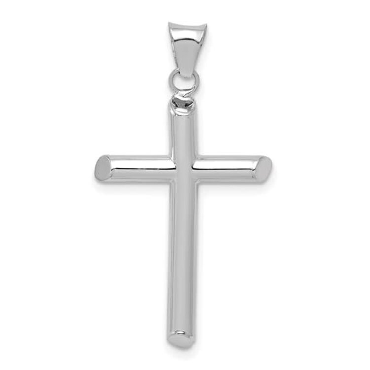 77345 14K WHITE GOLD HIGH POLISH TUBE SLANTED EDGES CROSS  1.25''