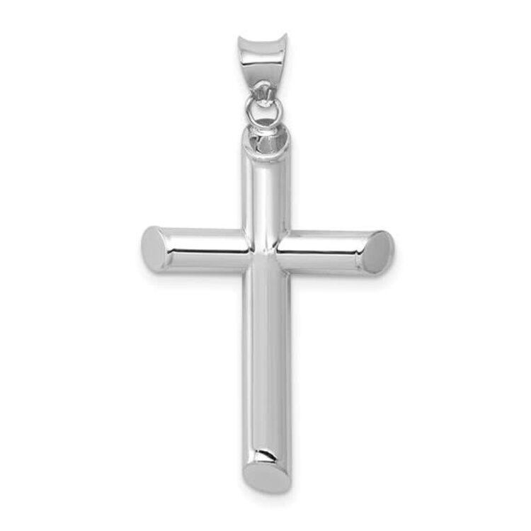 77346 14K WHITE GOLD HIGH POLISH TUBE SLANTED EDGES CROSS  1.5''