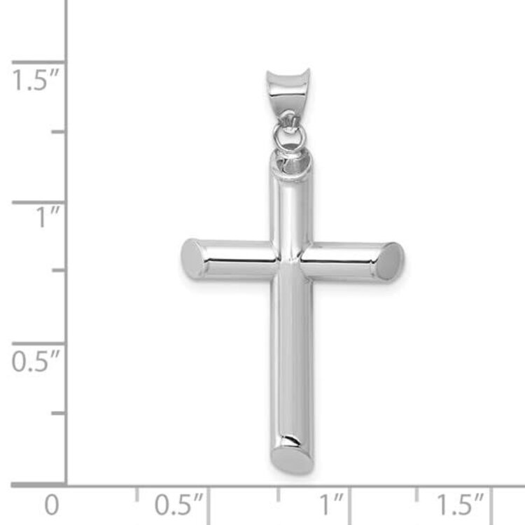 77346 14K WHITE GOLD HIGH POLISH TUBE SLANTED EDGES CROSS  1.5''