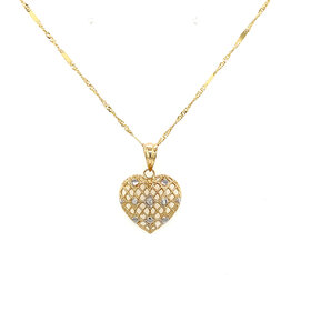 70512 14K YELLOW GOLD FILIGREE HEART WITH RHODIUM DOTS PENDANT SET