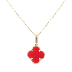 70517 14K YELLOW GOLD 14MM RED CLOVER PENDANT SET