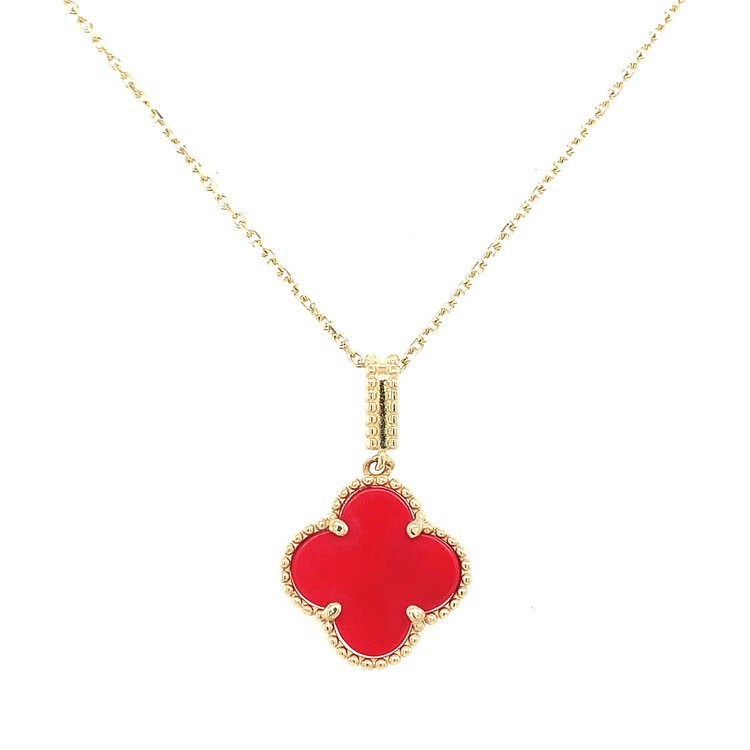 70517 14K YELLOW GOLD 14MM RED CLOVER PENDANT SET