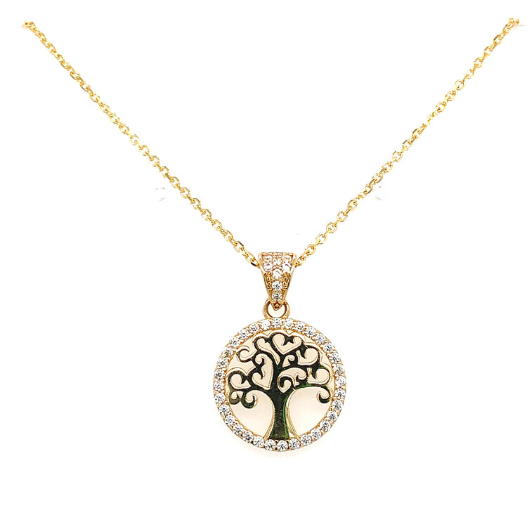 70515 14K YELLOW GOLD CUBIC ZIRCONIA TREE OF LIFE ROUND PENDANT