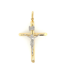 77128 14K 2 TONE 2.25" SLANTED EDGE TUBE TRADITIONAL CRUCIFIX