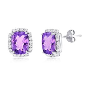 BLD-8690 Sterling Silver, Amethyst, White Topaz Border Gemstone Earrings
