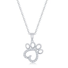 K-8698 Sterling Silver Cubic Zirconia Paw Print Pendant