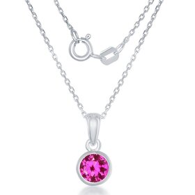 K-7017-RB Sterling Silver Bezel Set Round Pink Cubic Zirconia Pendant Set