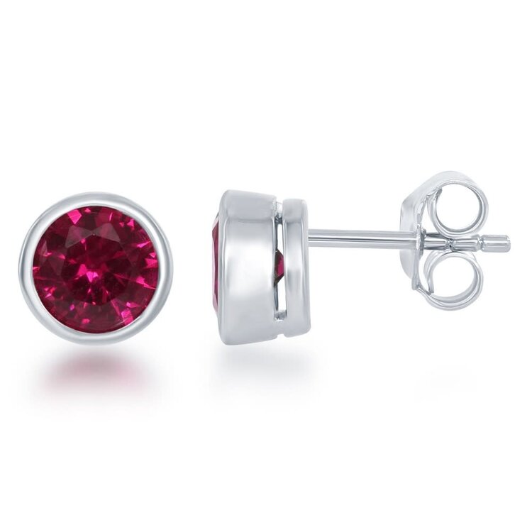 D-5515-RB Sterling Silver Round Bezel Set Pink Cubic Zirconia Studs