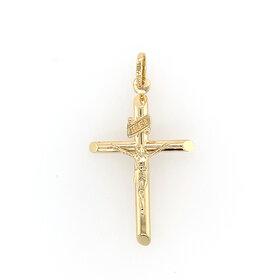 77093 14K YELLOW GOLD 1.5" TRADITIONAL TUBE CRUCIFIX